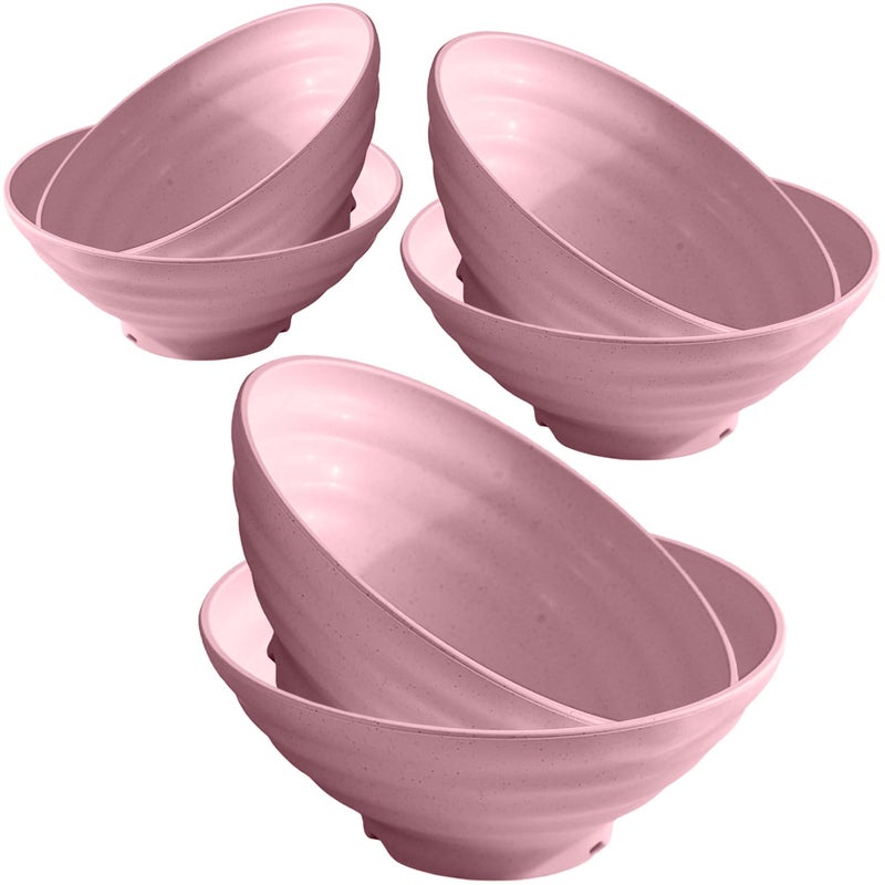 P-Plus International P-PLUS INTERNATIONAL Japanese Ramen Bowls Set Non-Slip Soup Bowl for Fruit, Pasta, Salad Noodle Pasta Bowl Microwave Safe, Dishwasher Safe Serving Bowls (900ml+1200ml+1500ml, Pink, Set of 6) - Image 1