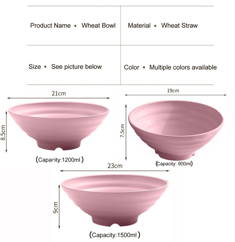 P-Plus International P-PLUS INTERNATIONAL Japanese Ramen Bowls Set Non-Slip Soup Bowl for Fruit, Pasta, Salad Noodle Pasta Bowl Microwave Safe, Dishwasher Safe Serving Bowls (900ml+1200ml+1500ml, Pink, Set of 6) - Image 2