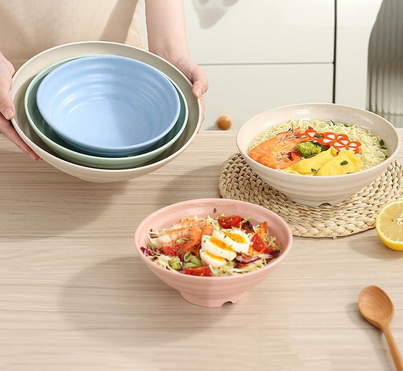 P-Plus International P-PLUS INTERNATIONAL Japanese Ramen Bowls Set Non-Slip Soup Bowl for Fruit, Pasta, Salad Noodle Pasta Bowl Microwave Safe, Dishwasher Safe Serving Bowls (900ml+1200ml+1500ml, Pink, Set of 6) - Image 4
