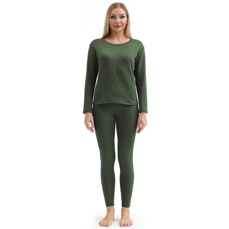 PISIQI Thermal Underwear Women Ultra-Soft Long Johns Set Fleece Lined Base Layer Skiing Winter Warm Top & Bottom Pajama Set Green - Image 1
