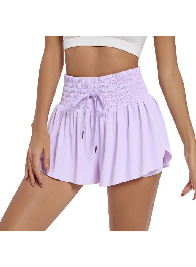 Blaosn Flowy Athletic Shorts for Women High Waisted Gym Yoga Workout Running Spandex Tennis Skirts Cute Clothes Summer, Lavender, XXL - Image 4