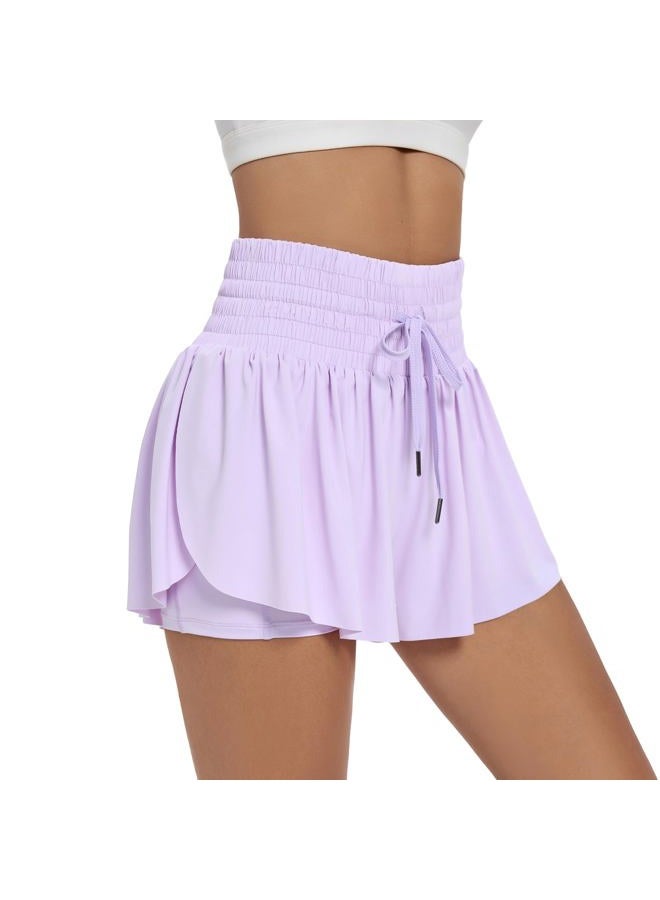 Blaosn Flowy Athletic Shorts for Women High Waisted Gym Yoga Workout Running Spandex Tennis Skirts Cute Clothes Summer, Lavender, XXL - Image 2