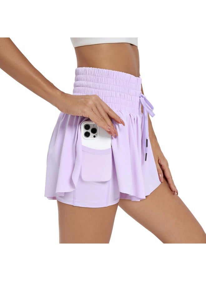 Blaosn Flowy Athletic Shorts for Women High Waisted Gym Yoga Workout Running Spandex Tennis Skirts Cute Clothes Summer, Lavender, XXL - Image 5