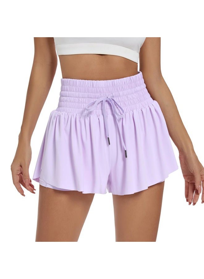 Blaosn Flowy Athletic Shorts for Women High Waisted Gym Yoga Workout Running Spandex Tennis Skirts Cute Clothes Summer, Lavender, XXL - Image 1
