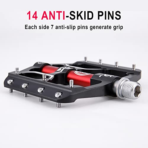CXWXC Road/Mountain Bike Pedals - 3 Bearings 9/16” Aluminum Alloy Bicycle Pedals - Mountain Bike Pedal with Removable Anti-Skid Nails - Image 3