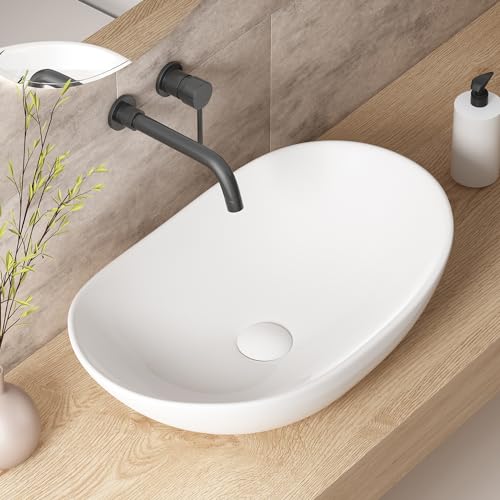 OCEALAGOON Large Bathroom Vessel Sinks: 24″x14″ Oval Bathroom Sink Bowl, Countertop Bathroom Sinks Ceramic Bathroom Vanity Sink Modern Vessel Sinks for Bathrooms - Image 1