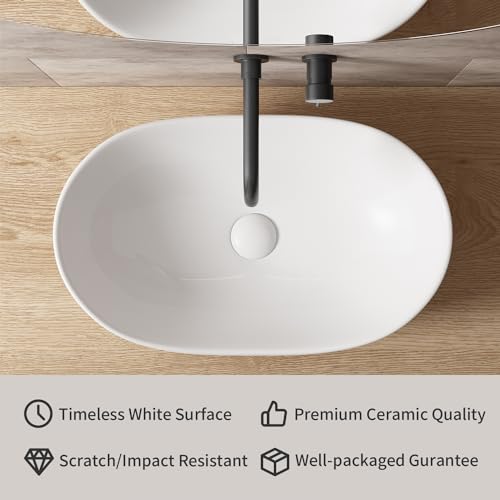 OCEALAGOON Large Bathroom Vessel Sinks: 24″x14″ Oval Bathroom Sink Bowl, Countertop Bathroom Sinks Ceramic Bathroom Vanity Sink Modern Vessel Sinks for Bathrooms - Image 5