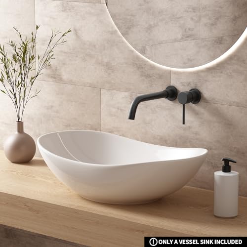 OCEALAGOON Large Bathroom Vessel Sinks: 24″x14″ Oval Bathroom Sink Bowl, Countertop Bathroom Sinks Ceramic Bathroom Vanity Sink Modern Vessel Sinks for Bathrooms - Image 3
