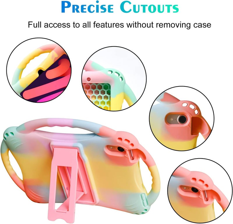 TopEsct Kids Case for iPad Mini 7 (A17 Pro) 2024 /iPad Mini6 2021, Shockproof Silicone Cover with Handle Stand for 8.3" iPad Mini 6th/7th Gen,Rainbow - Image 4