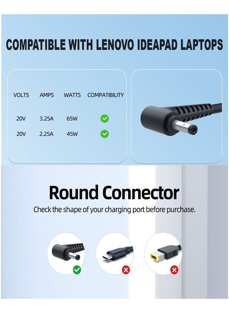 SMART SOURCE 20V 65W/45W Laptop Charger for Lenovo, Replacement AC Adapter Ideapad, 3 5 320 310 320S 330 330S 110 110S 120S, Ideapad Flex 4 5 6 ADl45WCD 330S-15Ikb Yoga 520 530 with Type-G UK Plug【4.0 * 1.7mm】  - Image 3