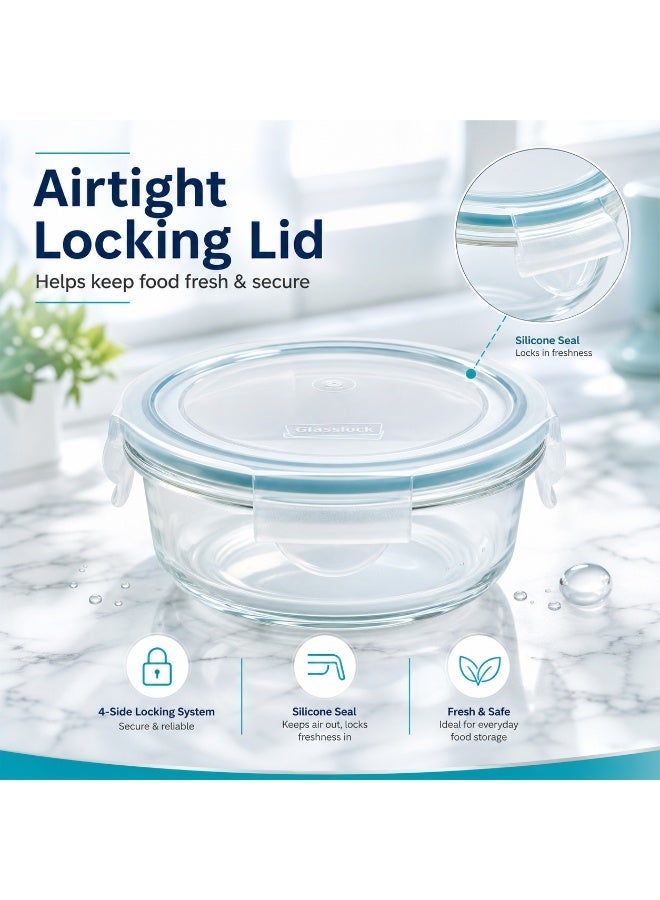 Glasslock MCCB-095 Glass Container 950ml Round Food Storage Container Airtight BPA Free Microwave Safe - Image 3
