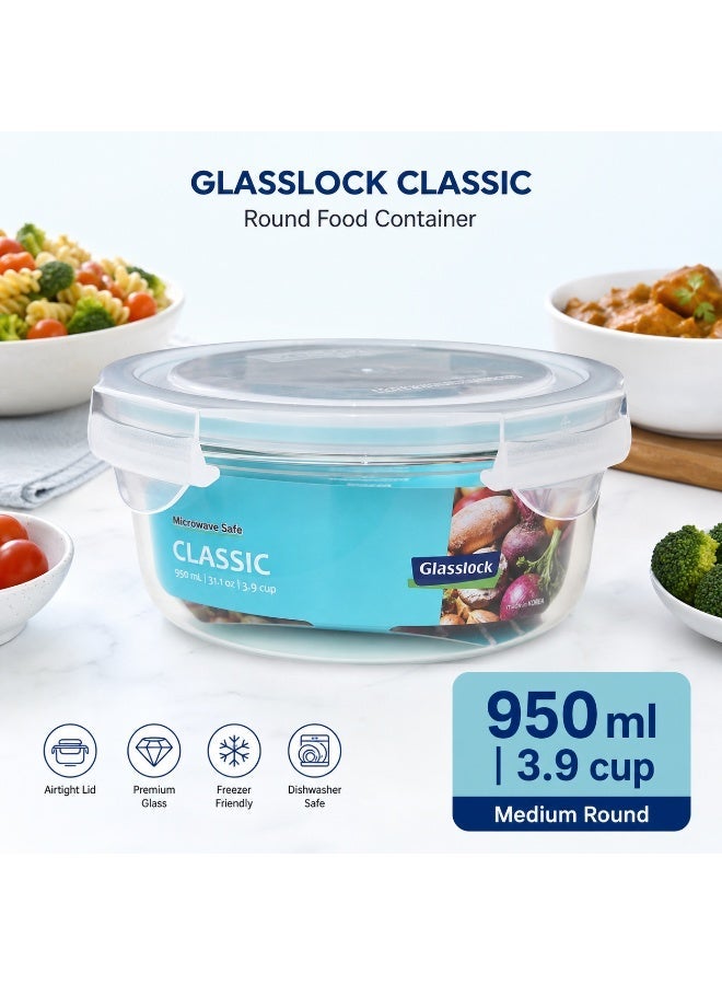 Glasslock MCCB-095 Glass Container 950ml Round Food Storage Container Airtight BPA Free Microwave Safe - Image 2