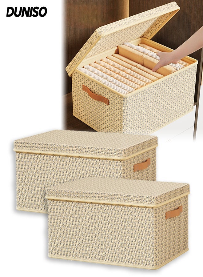 2pcs Clothes Organizer, Closet Storage Box with Handle , Collapsible Fabric Storage Organizer,Cube Storage Bin for Organizing Clothing, Sheets, Toys, Books