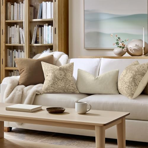 DKwizme Vintage Floral Print Throw Pillow Covers 18x18 Set of 2 Neutral Modern Farmhouse Pillowcases Accent Decorative Cushion Covers Boho Home Decor for Couch Sofa Chair Bed Living Room, Latte - Image 5