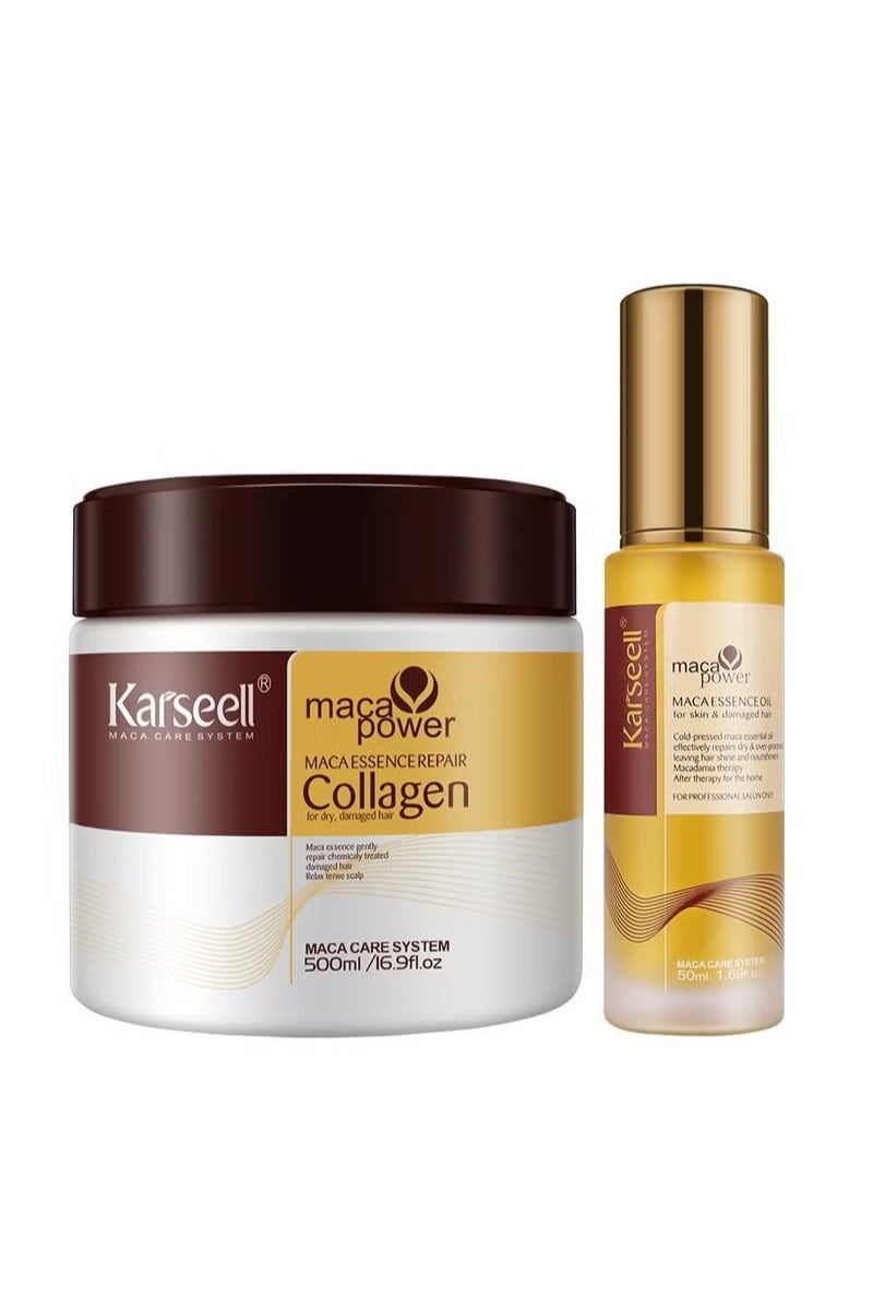كارسيل علاج الشعر بالكولاجين من كارسيل لإصلاح الشعر بعمق وترطيب جميع أنواع الشعر 16.90 أونصة 500 مل + سيروم زيت الأرغان للشعر الجاف والتالف 50 مل - Image 1