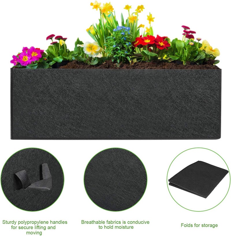 ANGELIOX 3-Pack Grow Bags, 10 Gallon Heavy Duty 300G Thickened Nonwoven Fabric Raised Garden Bed Square Flower Planter Containers for Carrot Onion,Flowers,Fruit/Growing Pots with Handles(60x30x20cm) - Image 5