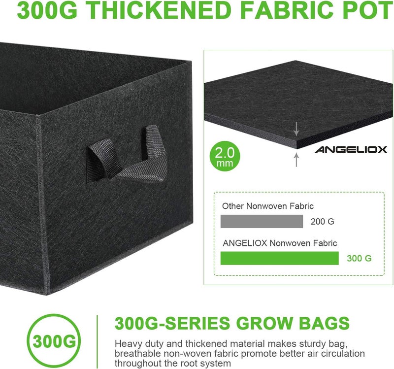 ANGELIOX 3-Pack Grow Bags, 10 Gallon Heavy Duty 300G Thickened Nonwoven Fabric Raised Garden Bed Square Flower Planter Containers for Carrot Onion,Flowers,Fruit/Growing Pots with Handles(60x30x20cm) - Image 4