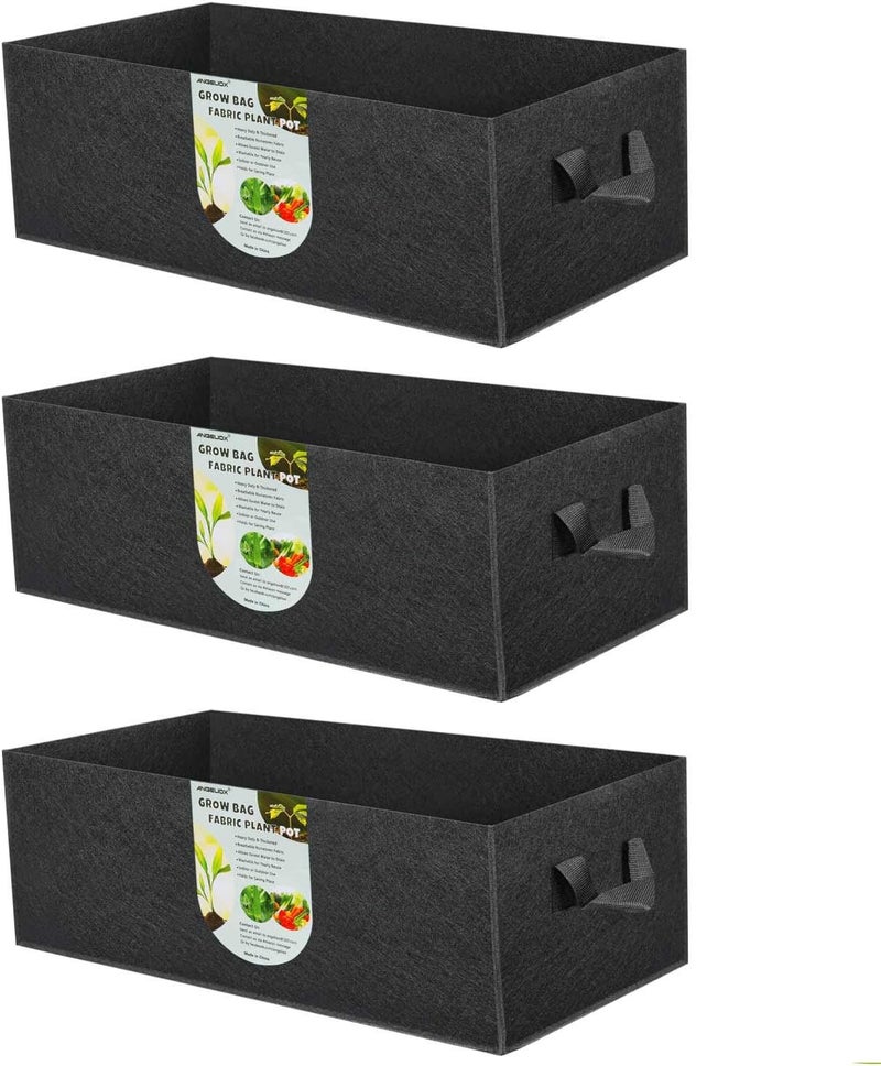 ANGELIOX 3-Pack Grow Bags, 10 Gallon Heavy Duty 300G Thickened Nonwoven Fabric Raised Garden Bed Square Flower Planter Containers for Carrot Onion,Flowers,Fruit/Growing Pots with Handles(60x30x20cm) - Image 1