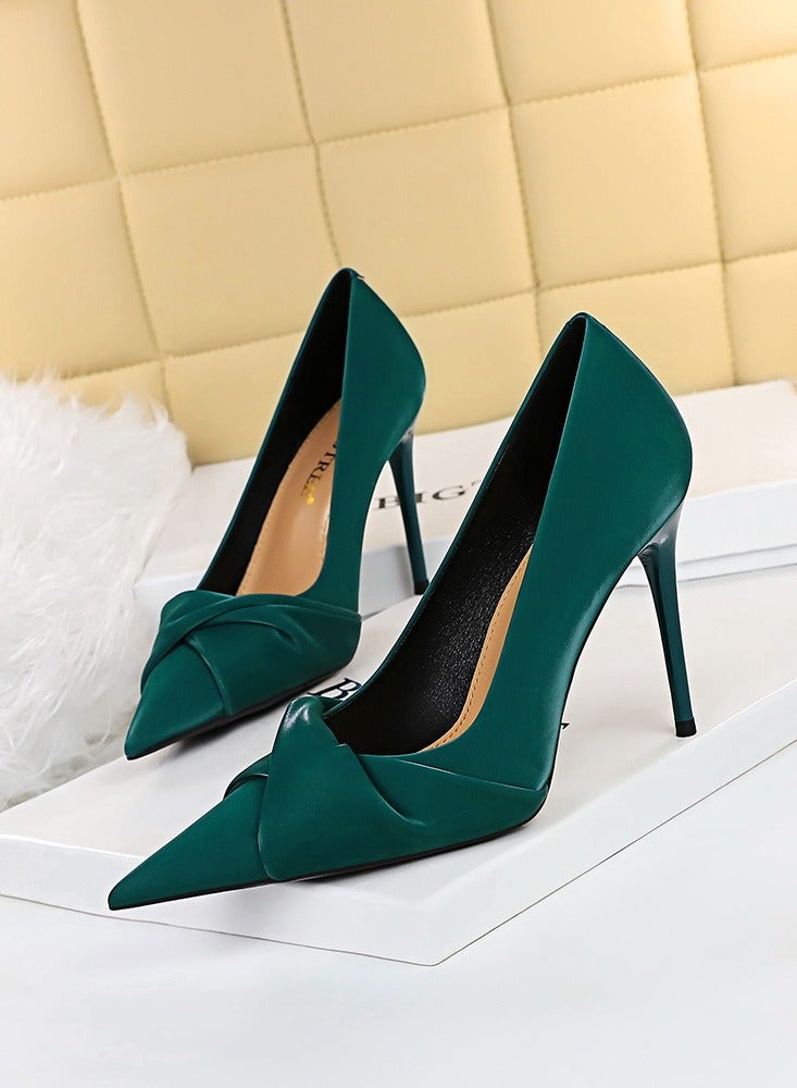 BIGTREE Women's Elegant Bowknot Stiletto Pumps 10 cm Elegant Gorgeous Closed Pointed Toe Slip On Solid High Heels Green - Image 1