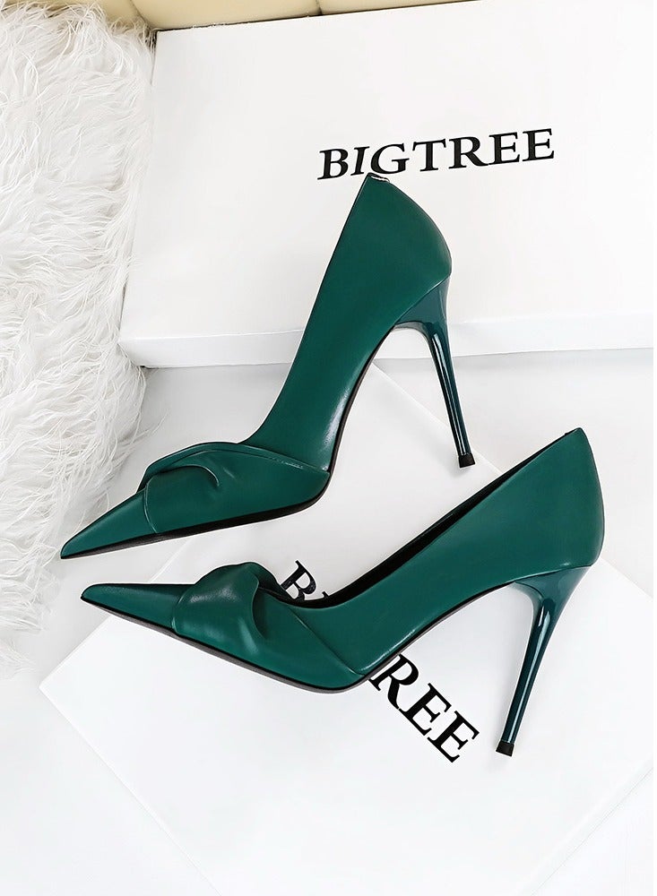 BIGTREE Women's Elegant Bowknot Stiletto Pumps 10 cm Elegant Gorgeous Closed Pointed Toe Slip On Solid High Heels Green - Image 3