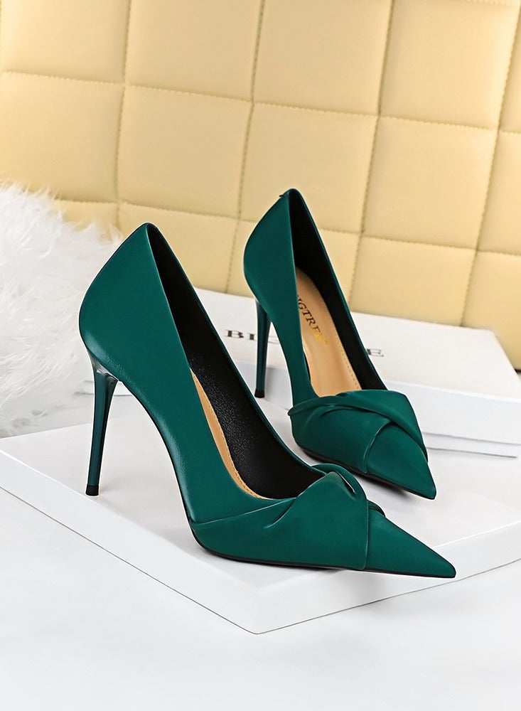 BIGTREE Women's Elegant Bowknot Stiletto Pumps 10 cm Elegant Gorgeous Closed Pointed Toe Slip On Solid High Heels Green - Image 2