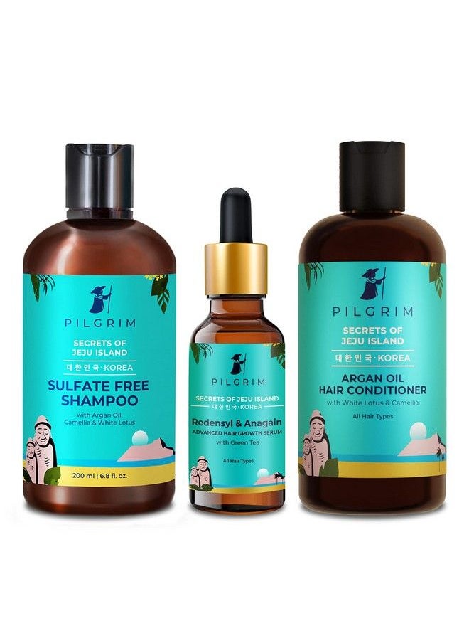 PILGRIM - Korean Advanced Hair Growth Regime ; Redensyl 3% & Anagain 4% Hair Serum 50Mlsulphatefree Shampoo 200Ml & Hair Conditioner 200Ml ; For All Hair Types ; For Men & Women - Image 1