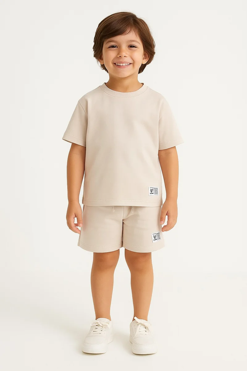 فكتور اند جين Boys Cotton Interlock Tee & Shorts Set – Sand
