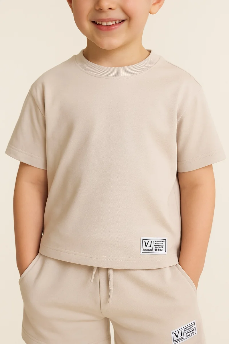 فكتور اند جين Boys Cotton Interlock Tee & Shorts Set – Sand
