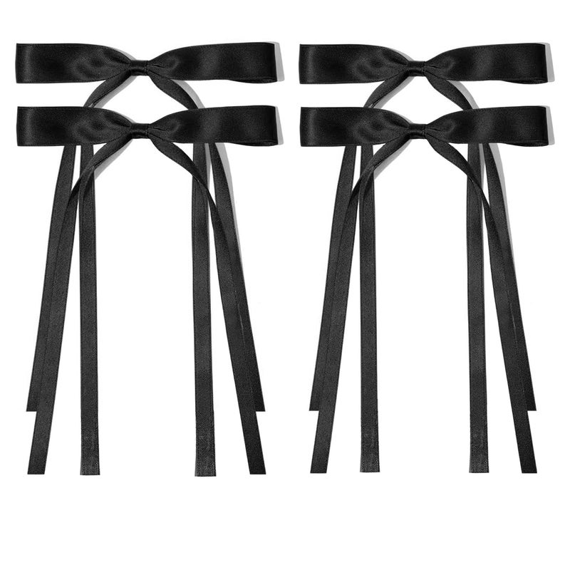 Ayesha Black Hair Bows Clips Ribbon Bowknot with Long Tail Black Bows Clip Hair Accessories for Women Girls 4pcs