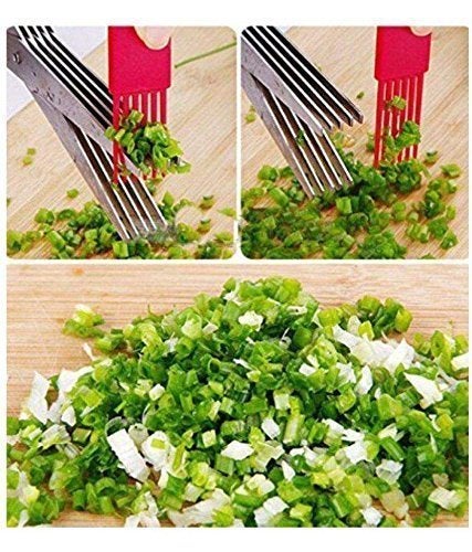 Foliam Shredding Scissors with Cleaning Combo, Multi-Function 5 Blade Vegetable Stainless Steel Herbs Scissor with Blade Combo - Color May Vary - Image 5