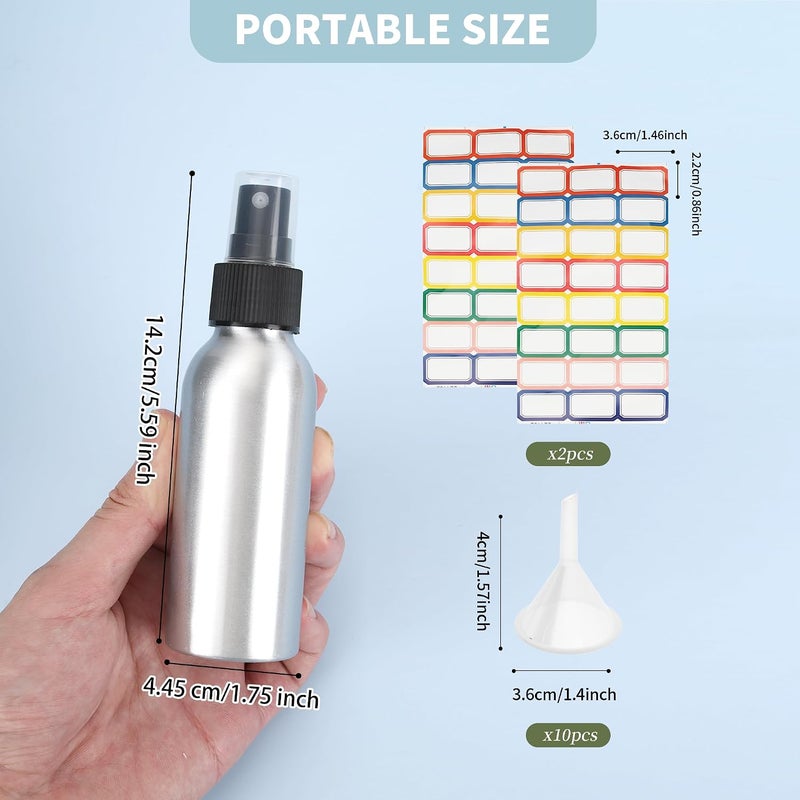 YEUIKERR Plastic Small Spray Bottles, Fine Mist Clear Empty Plastic Small Travel Spray Bottle, with 10 Funnels and 10 Labels, Silver, 4 oz - Image 2