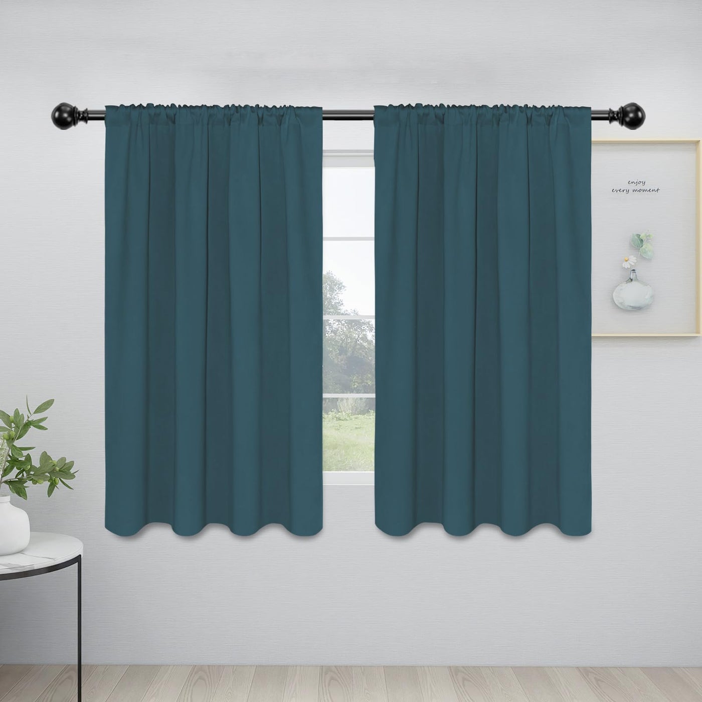 Easy-Going Rod Pocket Blackout Curtains for Bedroom Room Darkening Window Curtains for Living Room Thermal Insulated Noise Reduction Solid Window Drapes 2 Panels(42x54 in Bluestone)