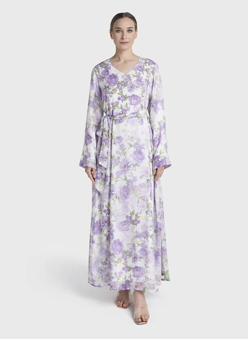 Kashkha Purple Colour Stone Work Chiffon Floral Printed Dress (VW530)