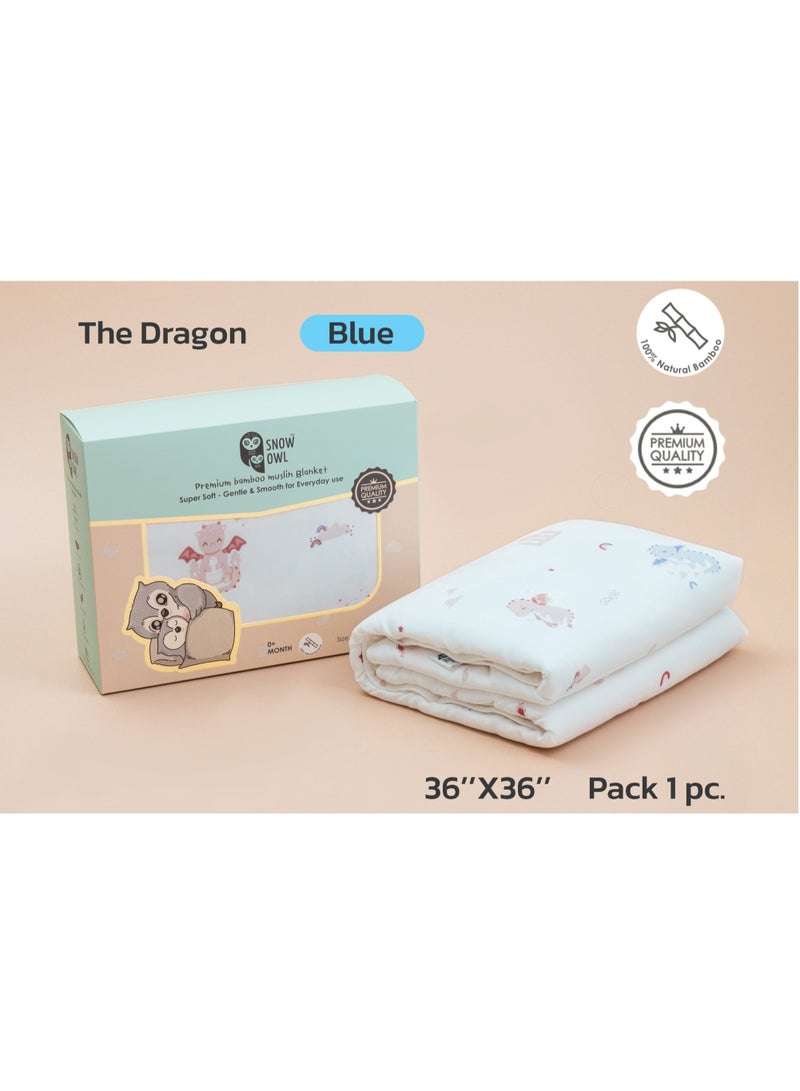 Snow Owl Bamboo Blanket Baby 36"x36" - The Dragon Blue - Image 1