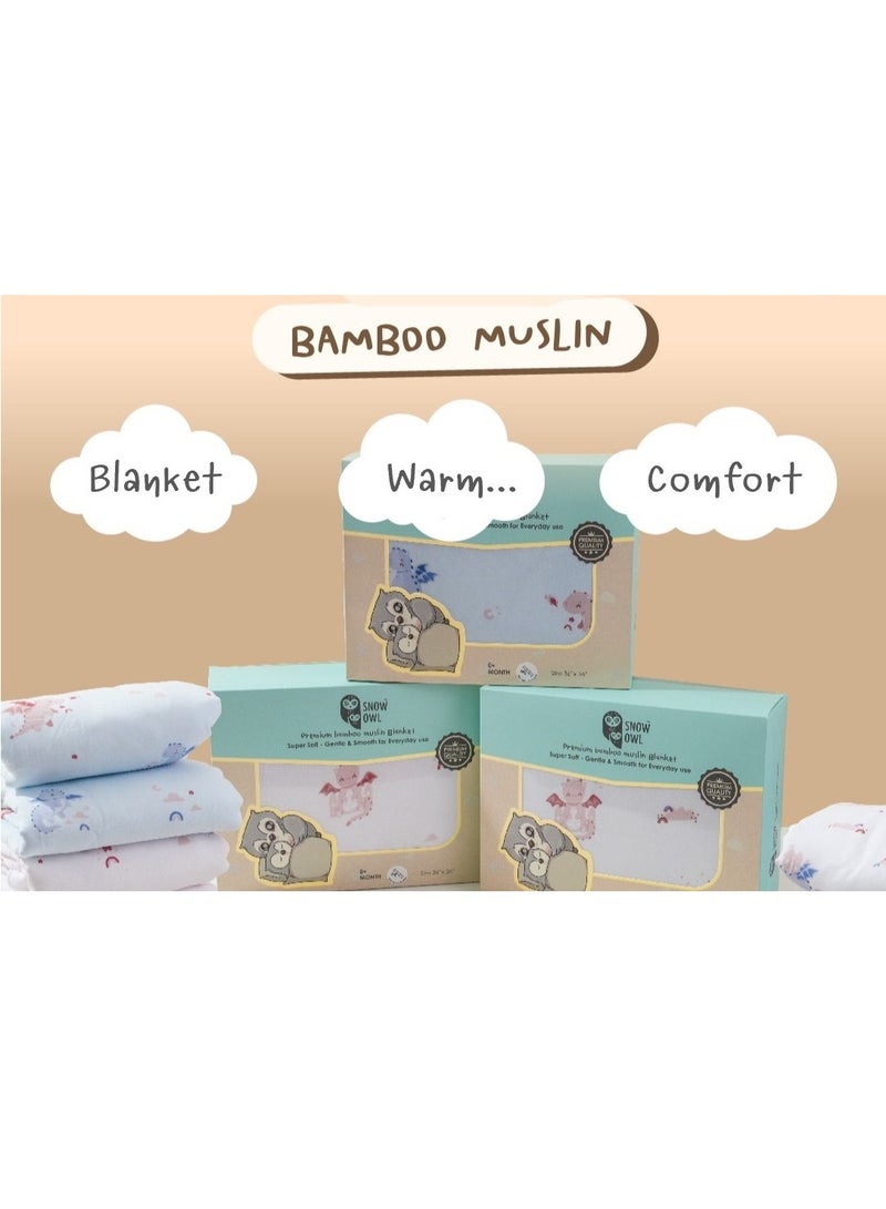 Snow Owl Bamboo Blanket Baby 36"x36" - The Dragon Blue - Image 2
