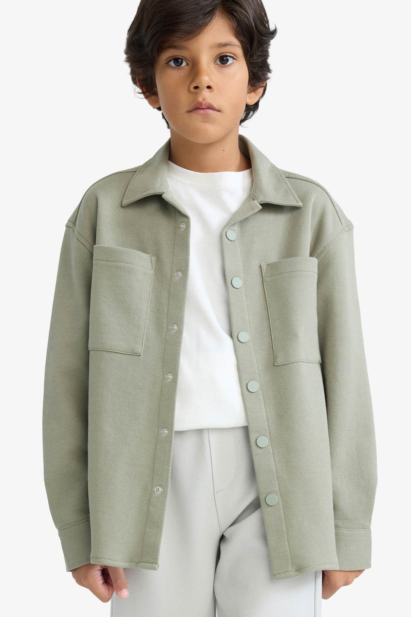 DeFacto Green Boy Oversize Fit Polo Neck Long Sleeve Shirt Casual - Image 1