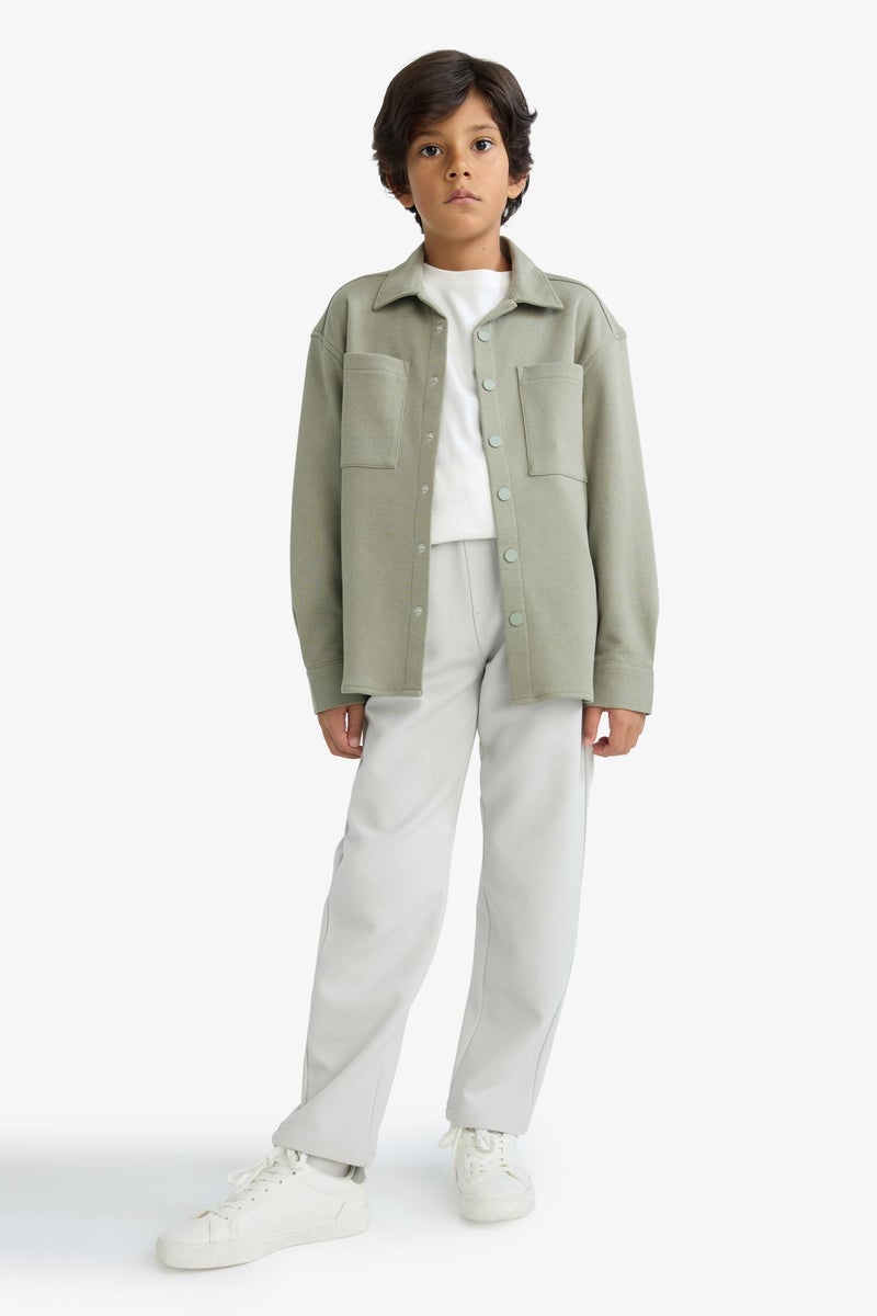 DeFacto Green Boy Oversize Fit Polo Neck Long Sleeve Shirt Casual - Image 4