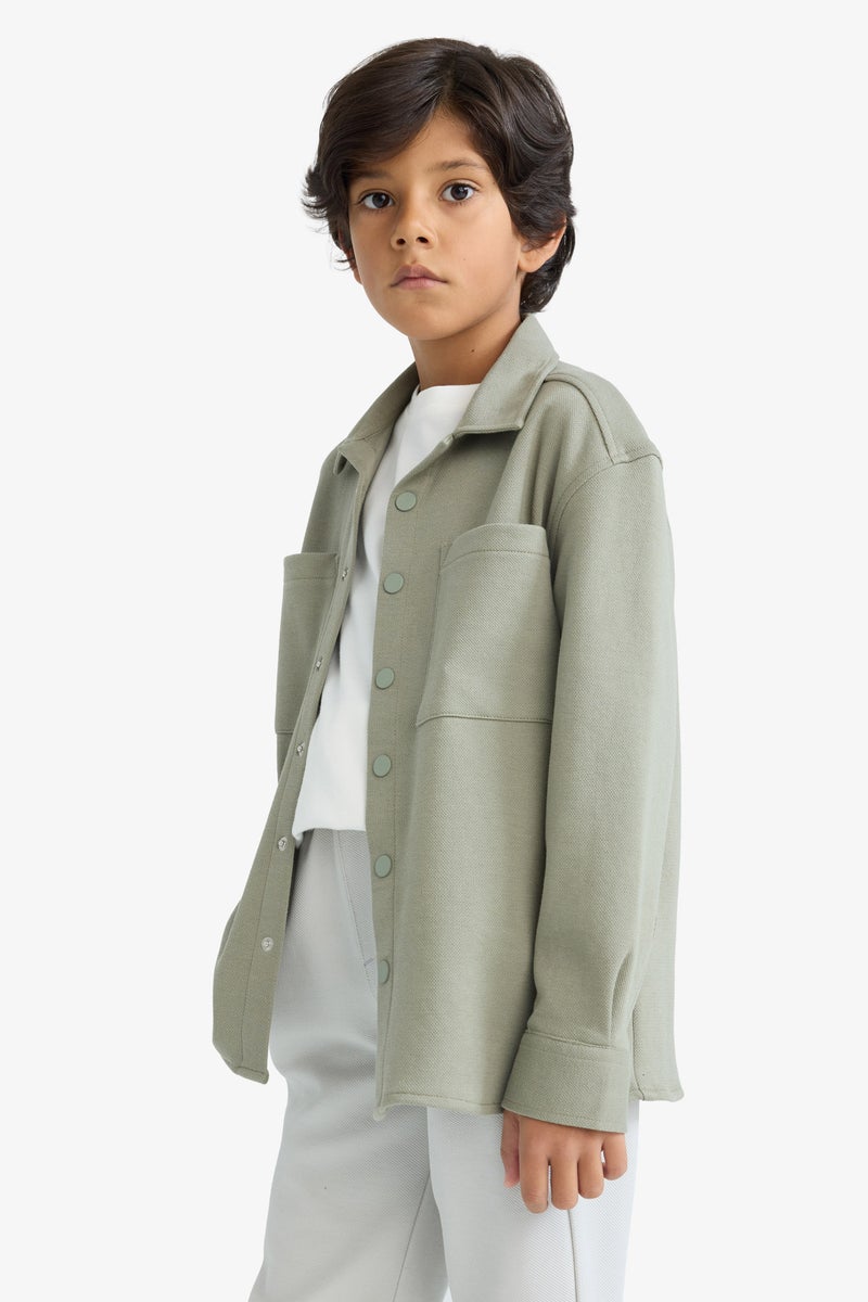 DeFacto Green Boy Oversize Fit Polo Neck Long Sleeve Shirt Casual - Image 5