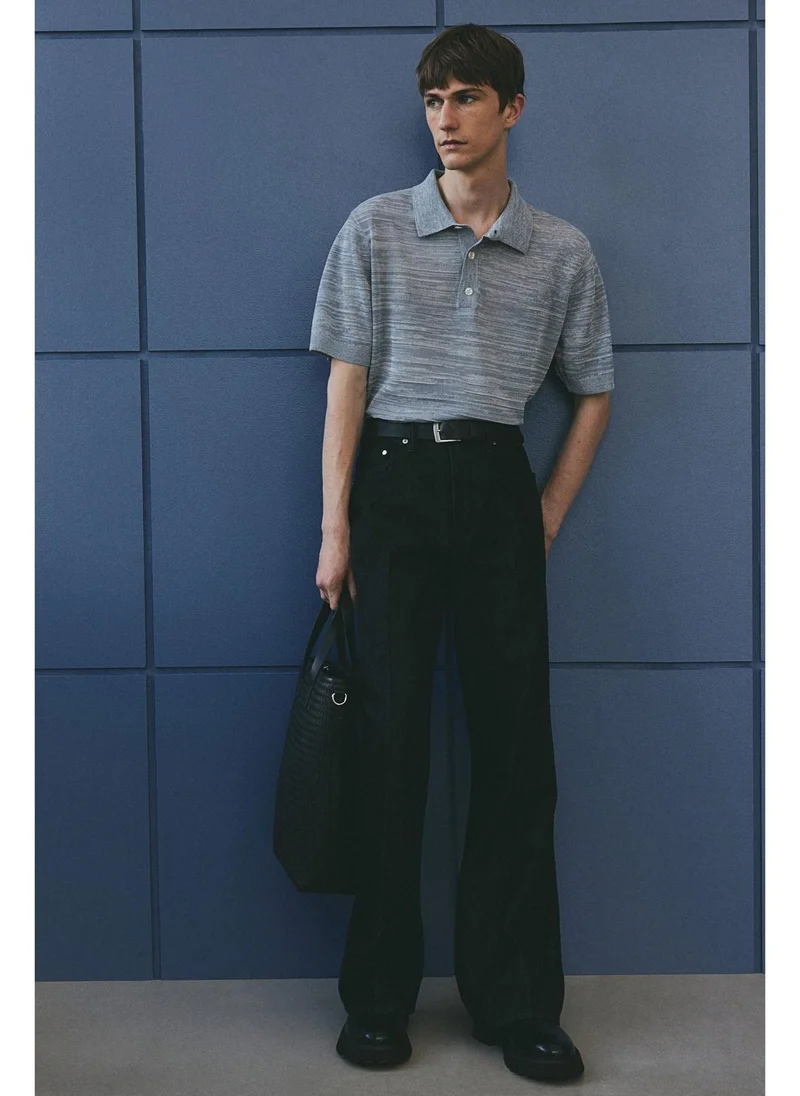 H&M 003-07-101-Grey Medium Dusty Regular Fit Fine-knit polo shirt for Men | Best Price UAE