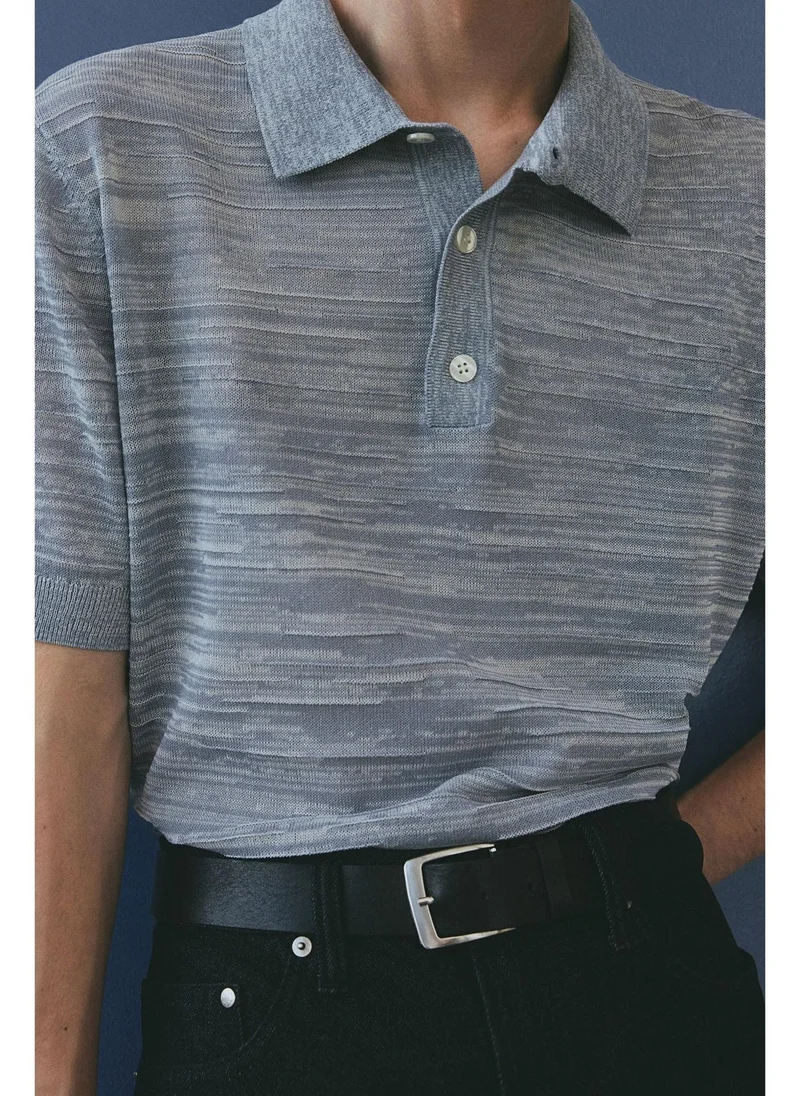 H&M 003-07-101-Grey Medium Dusty Regular Fit Fine-knit polo shirt for Men | Best Price UAE