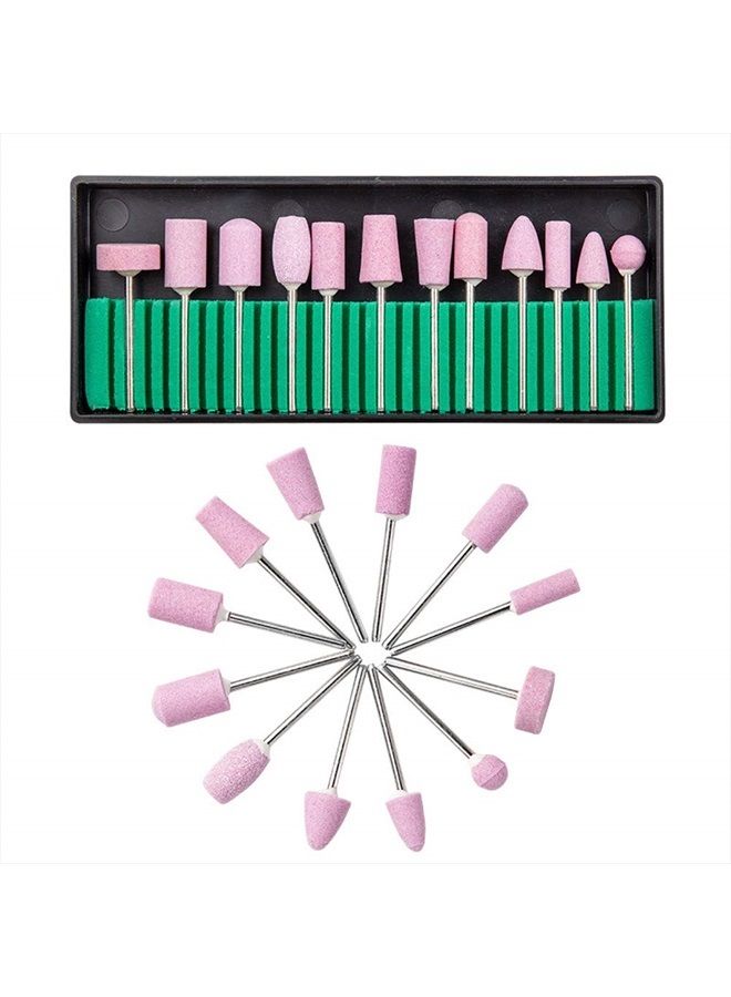 Luzen 12Pcs Nail Drill Bits Polishing Buffing Electric Manicure Head Replacement Grinding Head with Case for Manicure Pedicure Nail Art Salon Polishing Tools, Pink - Image 1