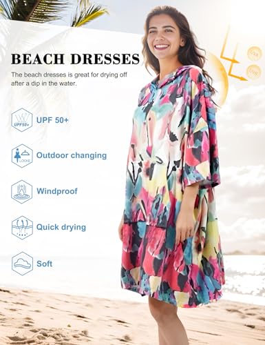 KFUBUO Surf Poncho Changing Towel Swim Robe with Pocket Plus Size Terry Cloth Swim Cover Up for Women Towel Poncho Hoodie - Image 5