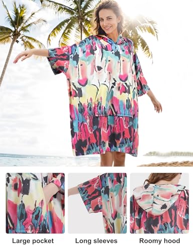 KFUBUO Surf Poncho Changing Towel Swim Robe with Pocket Plus Size Terry Cloth Swim Cover Up for Women Towel Poncho Hoodie - Image 4