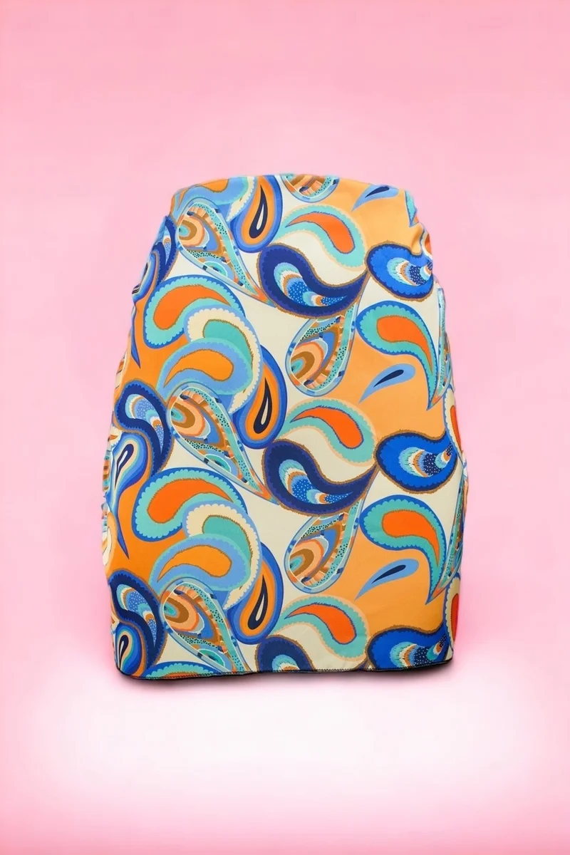 بيستور Orange Blue Ethnic Patterned Short Pareo Satin See-through Women's Beach Dress New Season