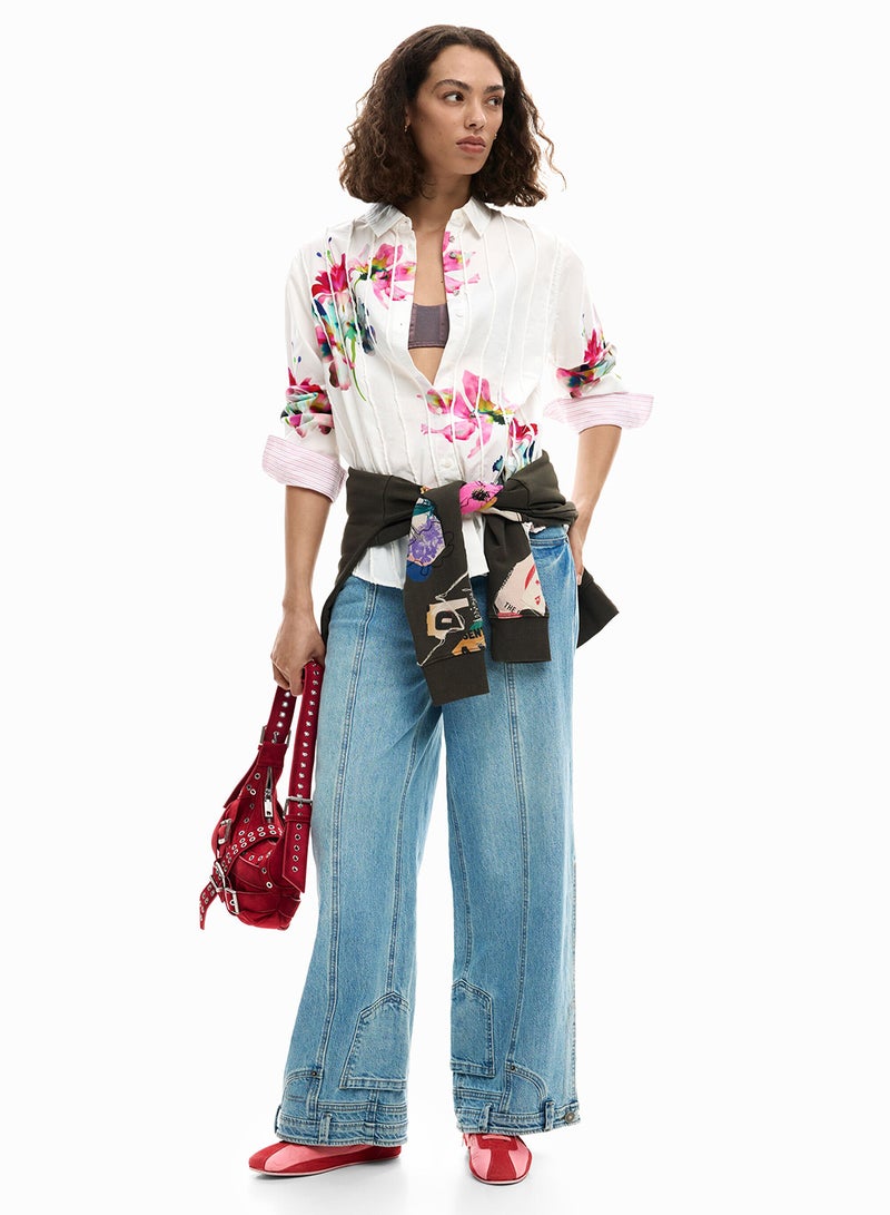DESIGUAL Long-Sleeved Shirt With A Pleated Design And A Print - Image 2