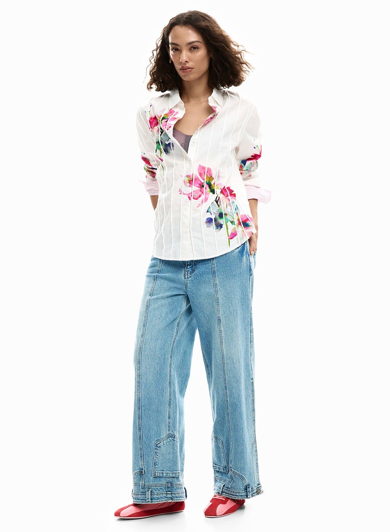 DESIGUAL Long-Sleeved Shirt With A Pleated Design And A Print - Image 4