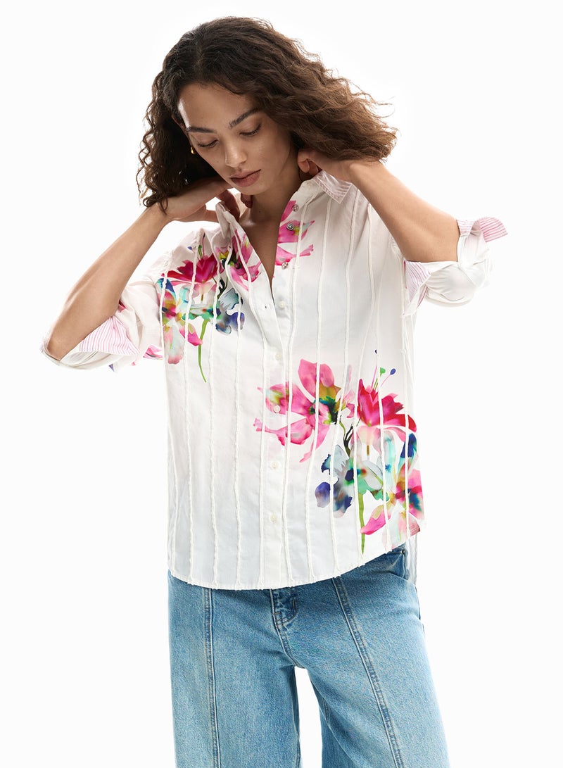 DESIGUAL Long-Sleeved Shirt With A Pleated Design And A Print - Image 1