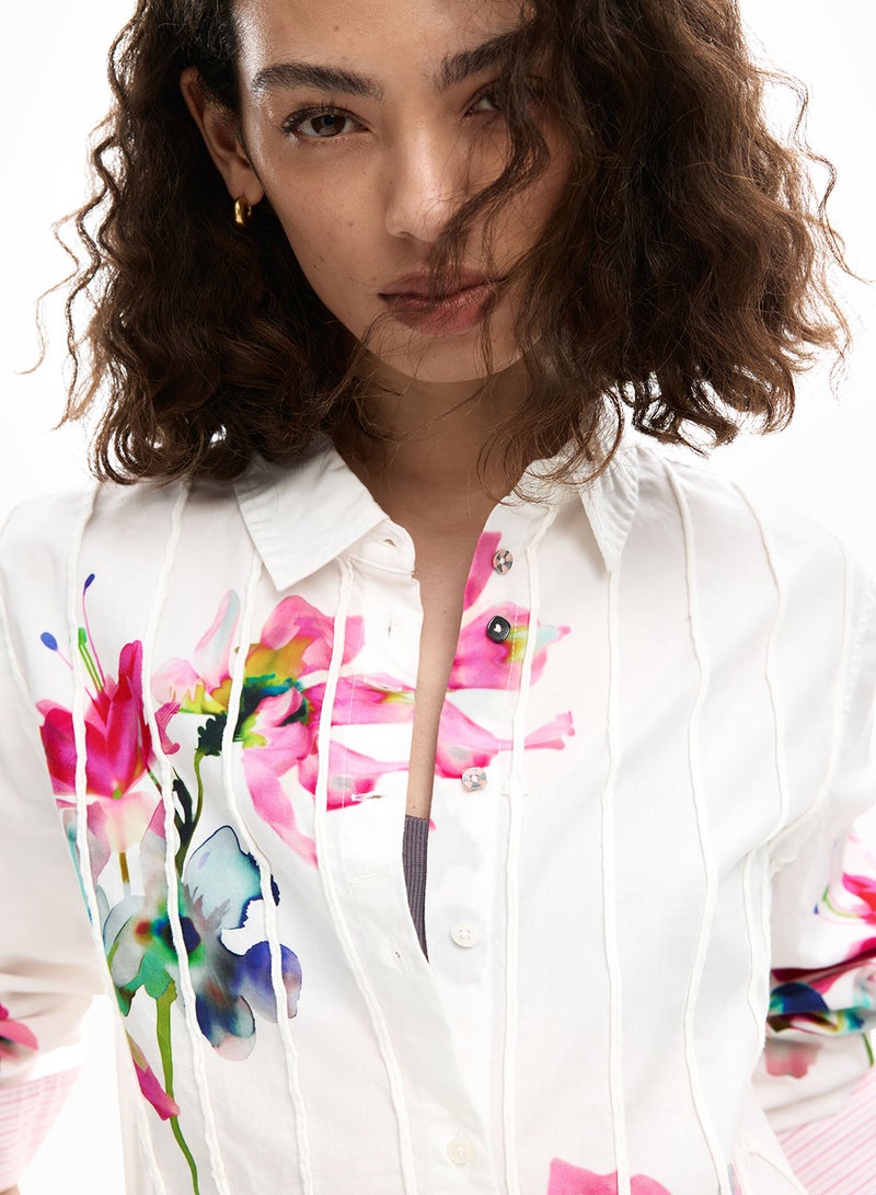 DESIGUAL Long-Sleeved Shirt With A Pleated Design And A Print - Image 3