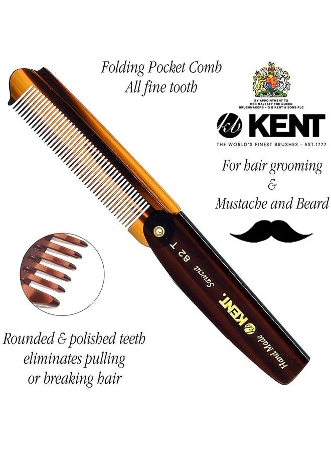 KENT مشط جيب قابل للطي مصنوع يدويًا من كينت 82T للرجال، مشط شعر بأسنان دقيقة لتصفيف الشعر والعناية اليومية، لللحية أو الشارب، يمكن استخدامه جافًا أو مع بلسم، مصقول يدويًا بقص المنشار، صنع في إنجلترا - Image 4