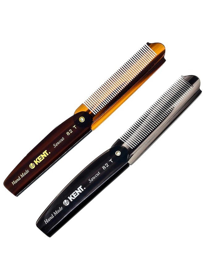 KENT مشط جيب قابل للطي مصنوع يدويًا من كينت 82T للرجال، مشط شعر بأسنان دقيقة لتصفيف الشعر والعناية اليومية، لللحية أو الشارب، يمكن استخدامه جافًا أو مع بلسم، مصقول يدويًا بقص المنشار، صنع في إنجلترا - Image 1